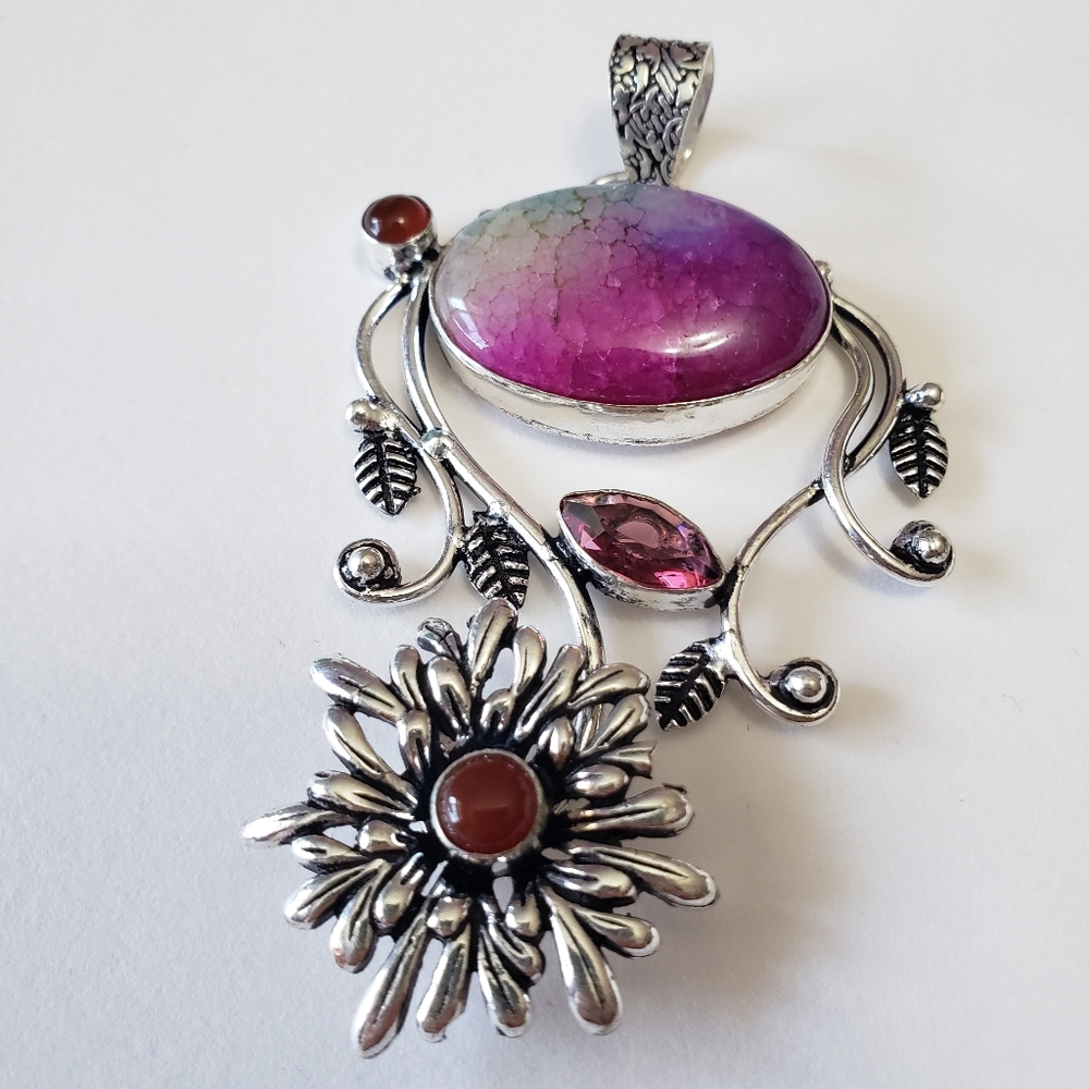 silver S925 pendant with pink stone - Picture 3 of 5
